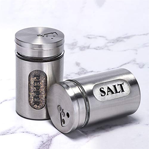 STJKBDFC Salt and Pepper Shakers Stainless Steel and Glass Set (silver) - Image 3