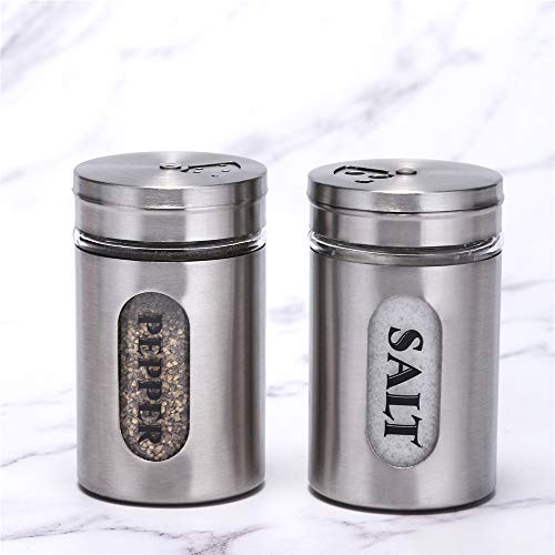 STJKBDFC Salt and Pepper Shakers Stainless Steel and Glass Set (silver) - Image 2