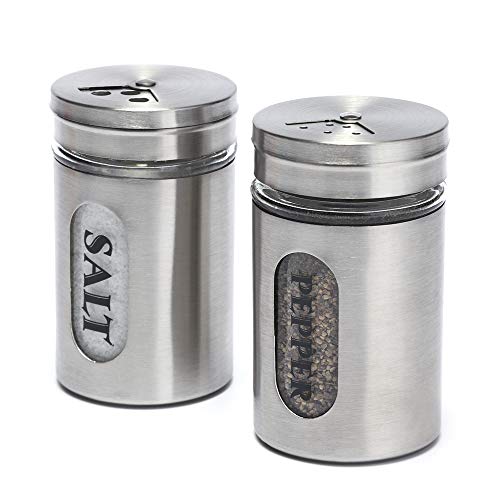 STJKBDFC Salt and Pepper Shakers Stainless Steel and Glass Set (silver) - Image 1