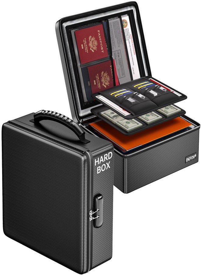 ENGPOW Fireproof Document Box with Lock, Black, Multi-layer Thickened Fireproof Material, Combination Lock, Portable Home Office Travel File Organizer for Important Documents and More - Image 1