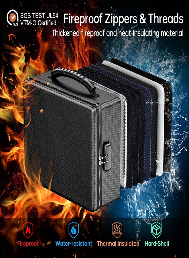 ENGPOW Fireproof Document Box with Lock, Black, Multi-layer Thickened Fireproof Material, Combination Lock, Portable Home Office Travel File Organizer for Important Documents and More - Image 2