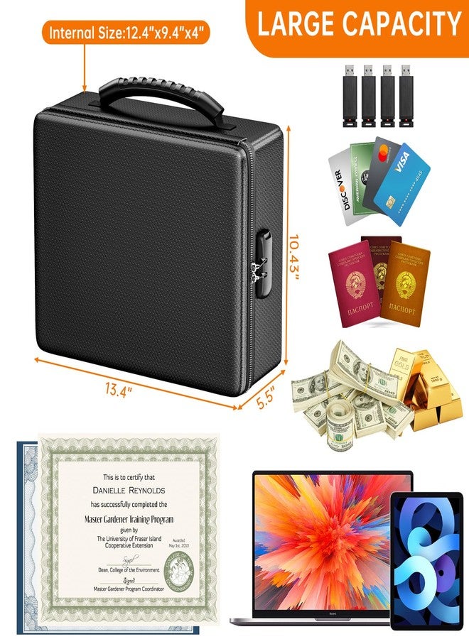 ENGPOW Fireproof Document Box with Lock, Black, Multi-layer Thickened Fireproof Material, Combination Lock, Portable Home Office Travel File Organizer for Important Documents and More - Image 4