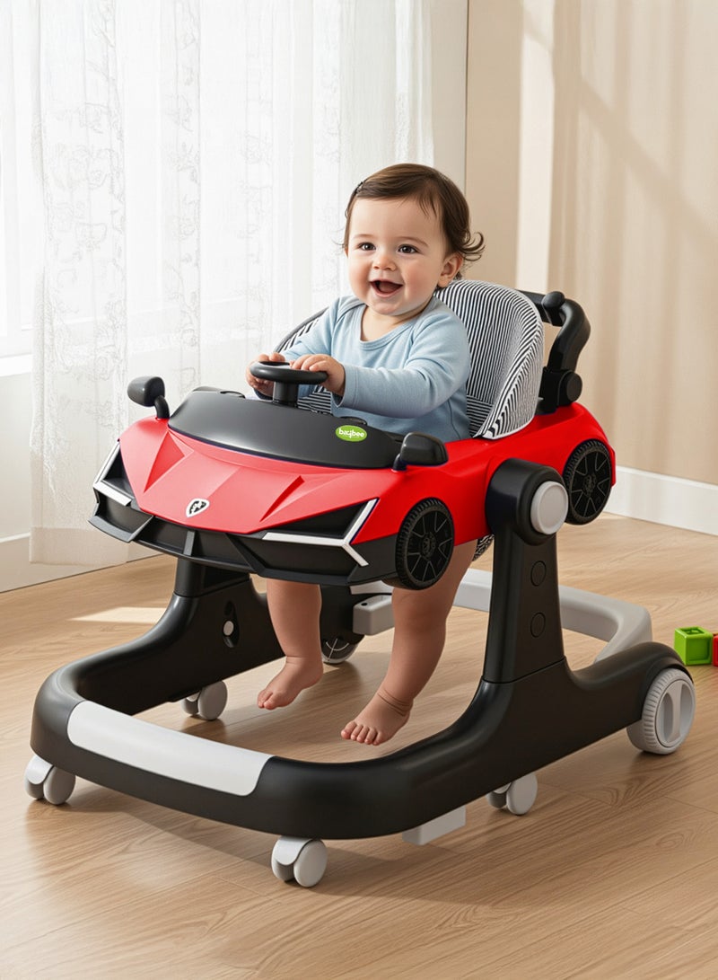 BAYBEE 2 IN 1 Baby Walker for Kids with 2 Position Adjustable Height | Push Walker for Baby with Wheel Lock, Musical Bar, Push Handle Toddler Activity Walker | Kids Walker for Baby Boys Girls 6 to 24 Months (Red) - Image 1
