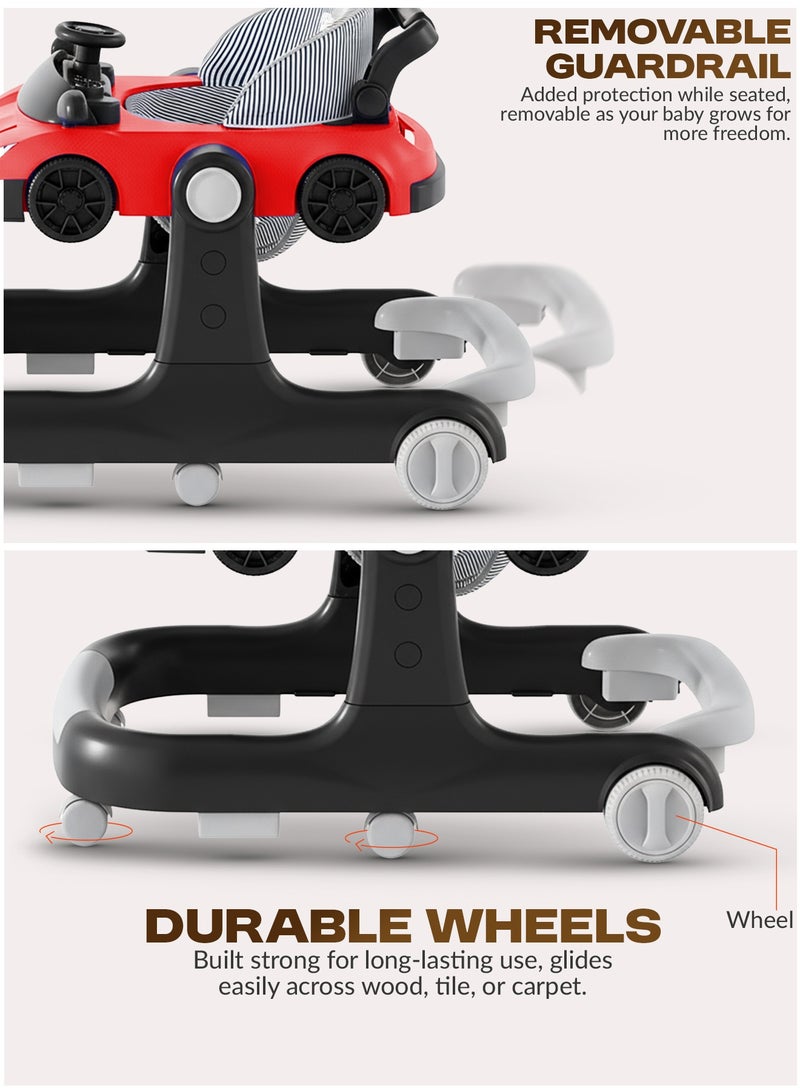 BAYBEE 2 IN 1 Baby Walker for Kids with 2 Position Adjustable Height | Push Walker for Baby with Wheel Lock, Musical Bar, Push Handle Toddler Activity Walker | Kids Walker for Baby Boys Girls 6 to 24 Months (Red) - Image 5