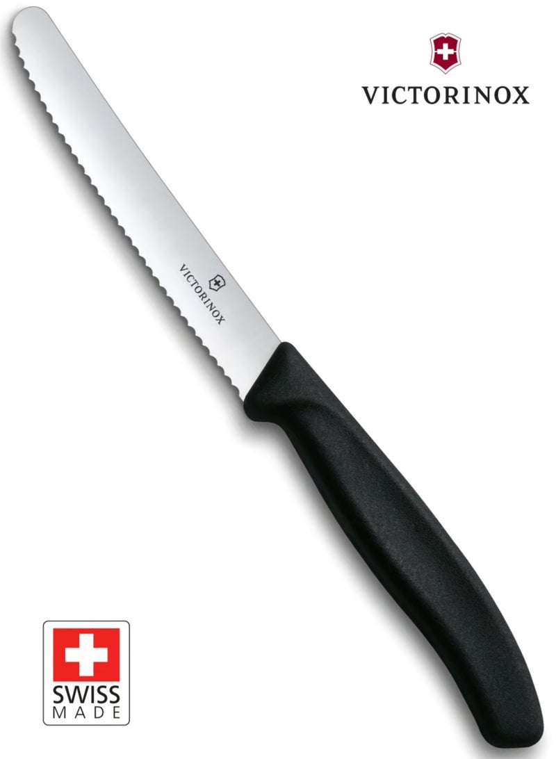 Victorinox Swiss Classic Tomato and Table Knife 11 cm, Wavy Edge, Black