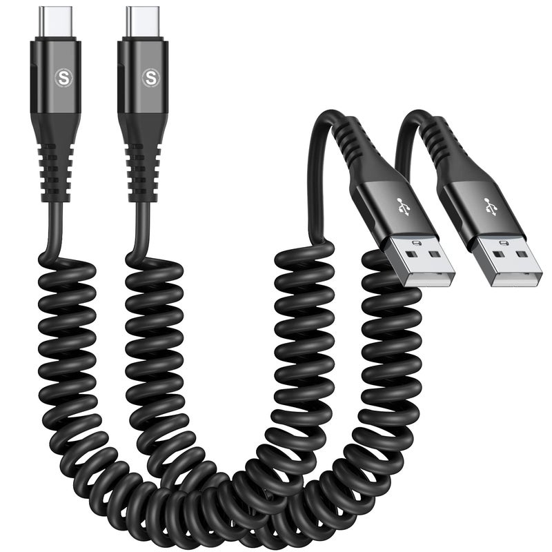 sweguard Coiled USB C Cable 2pack 3.3ft, USB A to USB C Cable for Car, Fast Charger Cord for iPhone 17 16 15 Pro Max Plus iPhone Air Samsung Galaxy S25 S24 S23 S22 S21 Note 20 10 Flip A54 A15 A14 Pixel LG Moto - Image 1