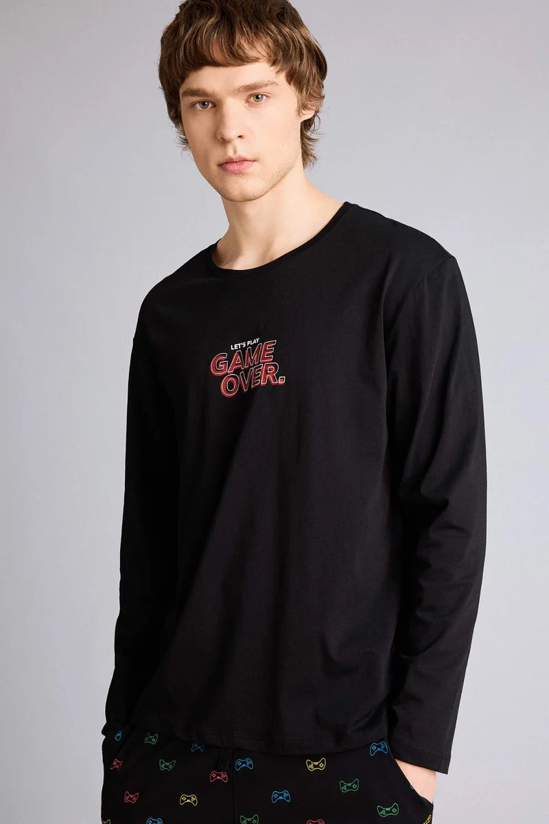 Defacto  Regular Fit Long Sleeve 2 Piece Pajama Set for Men | Best Price UAE