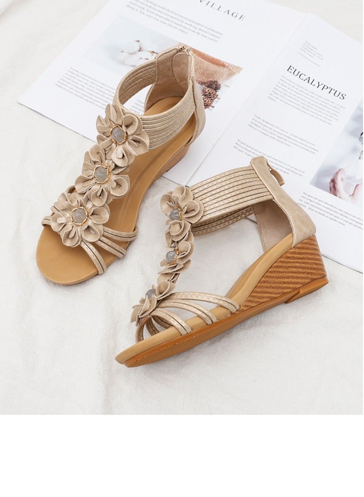 سيكيتو الصيف الجديد غرب آسيا النمط العرقي النساء المنحدر كعب سميكة أسفل الرومانية الصنادل - Image 2