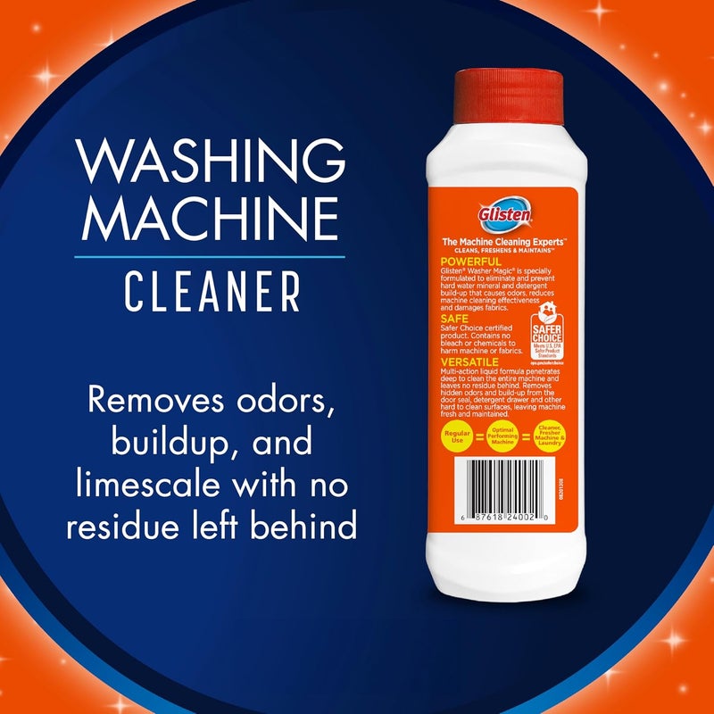 جليسين منظف غسالات Washing Machine Magic Machine Cleaner: يزيل الروائح الكريهة والتراكمات، ينظف غسالات النوع الأمامي والعلوي، الفائز بجائزة “الخيار الأكثر أمانًا”， عبوة تحتوي على 2 عبوات، سعة كل عبوة 24 أونصة. - Image 1