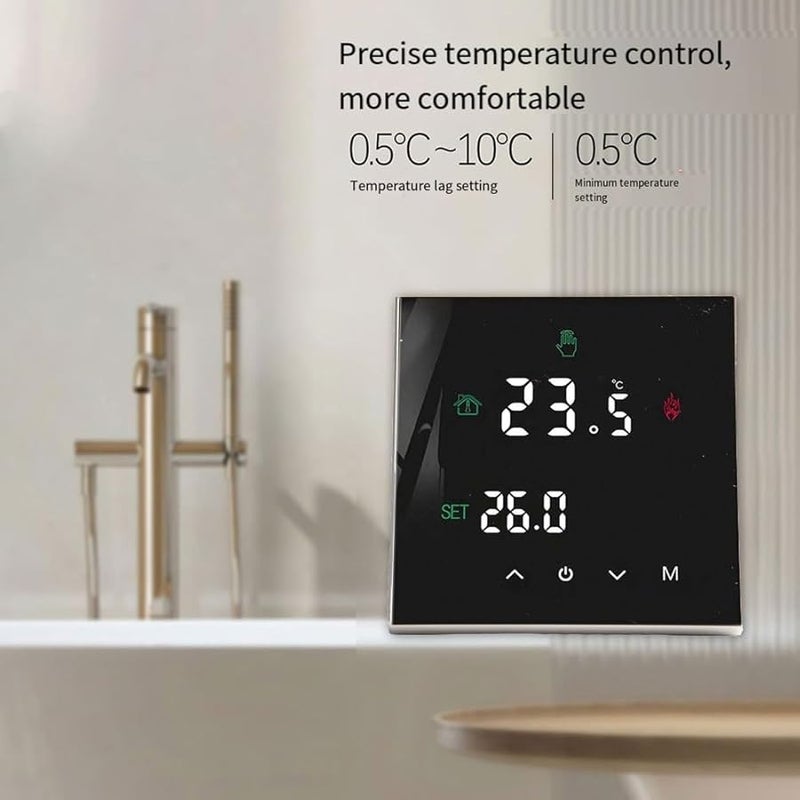 منظم الحرارة القابل للبرمجة شاشة LCD تعمل باللمس مستشعر مزدوج تدفئة ذكية 3A أسود - Image 4