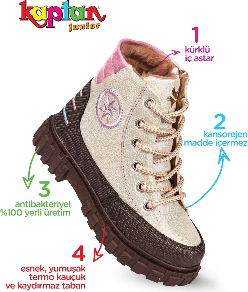 Kaptan Junior Girl's Boots with Fur Inside Pstr 500