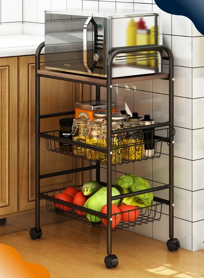 RACK STORE 3 Tier Microwave trolley Fruits And Vegetable Spice Organizer Basket Storage Shelf With Rotatable Wheels  - Image 1
