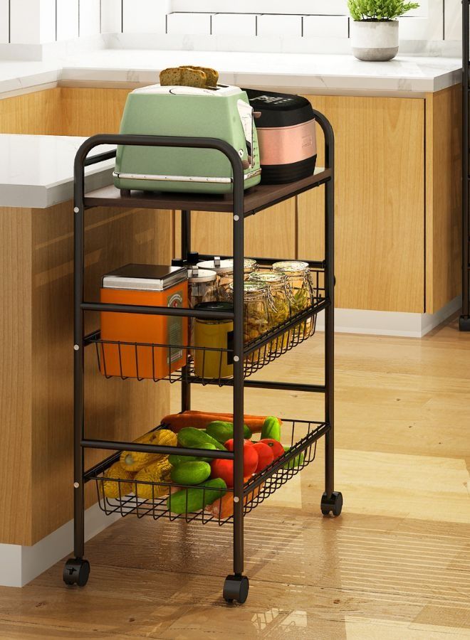 RACK STORE 3 Tier Microwave trolley Fruits And Vegetable Spice Organizer Basket Storage Shelf With Rotatable Wheels  - Image 2