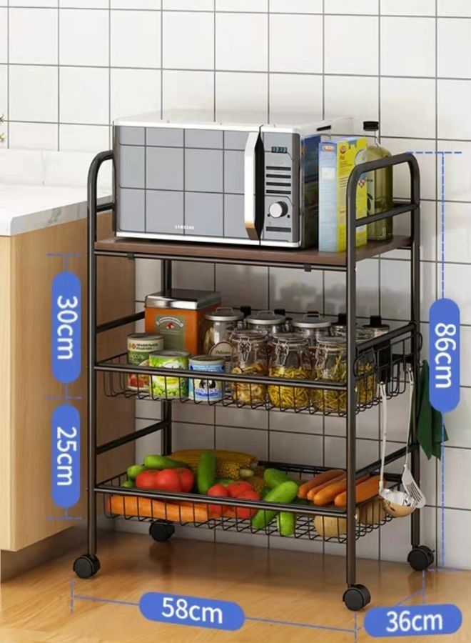 RACK STORE 3 Tier Microwave trolley Fruits And Vegetable Spice Organizer Basket Storage Shelf With Rotatable Wheels  - Image 4