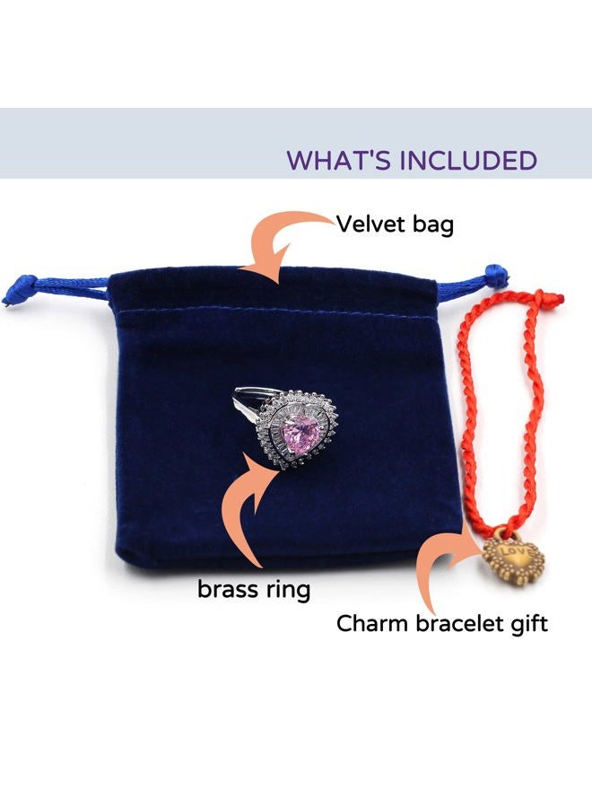 Uloveido Silver Color Adjustable Love Heart Ring Pink CZ Crystal Heart Rings Wedding Promise Jewellery for Women (Pink) - Image 5