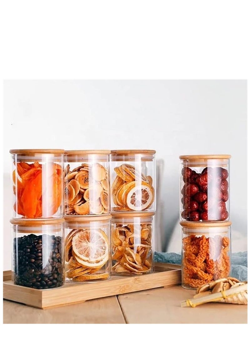6 Pack Glass Jars, 250ml Airtight Food Storage Containers Spice Jars with Bamboo Lids, Clear Cups Stackable Kitchen Canisters Food Storage Bottles for Rice Tea Spice Coffee and Dry Goods (6pcs × 250ml / 6.5×10cm) - Image 5