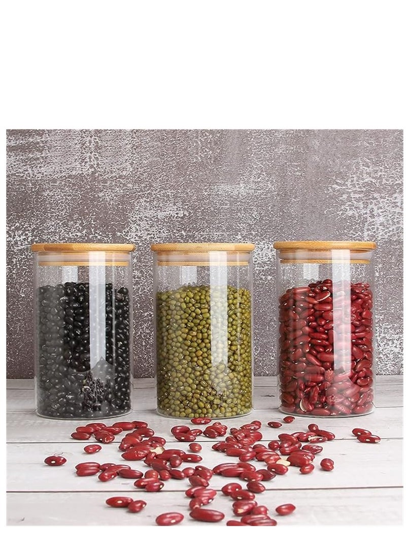 6 Pack Glass Jars, 250ml Airtight Food Storage Containers Spice Jars with Bamboo Lids, Clear Cups Stackable Kitchen Canisters Food Storage Bottles for Rice Tea Spice Coffee and Dry Goods (6pcs × 250ml / 6.5×10cm) - Image 2
