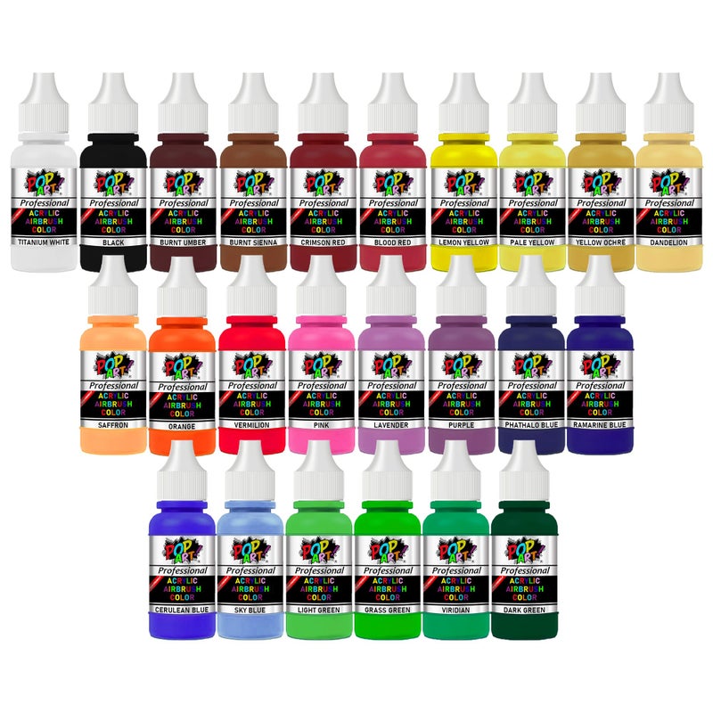 Airbrush Acrylic Colors Paint Set Of 24 Colors For Painting 3D Prints, Wood, Plastic, Metal, Miniatures, Model kits, Figurines, Textiles, Leather and All DIY Projects (30 ml)