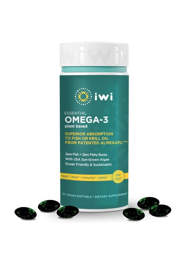 Iwi Omega-3 Essential, 30 Softgels (30 Servings), Plant-Based Algae Omega 3 with EPA + DHA, Brain, Heart & Immune Support Dietary Supplement, Krill & Fish Oil Alternative, No Fishy Aftertaste  - Image 1