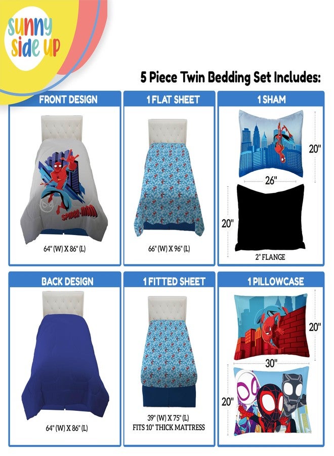 Sunny Side Up Kids Comforter Set Includes Sheets and Pillow Covers - Soft and Cozy Bed Set for Stylish Room Decor, Gray - Spiderman, 5 Piece Twin Bedding - Image 3