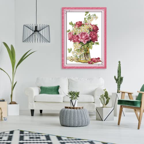 CROSSDECOR Stamped Cross Stitch Kits Beginners Full Range of Crossstitching Preprinted Kits Pattern for Kids or Adults, DIY Needlepoint Embroidery Craft Kits 11CT 3 Strands-15×20.5 inch，Blooming Flowers - Image 2