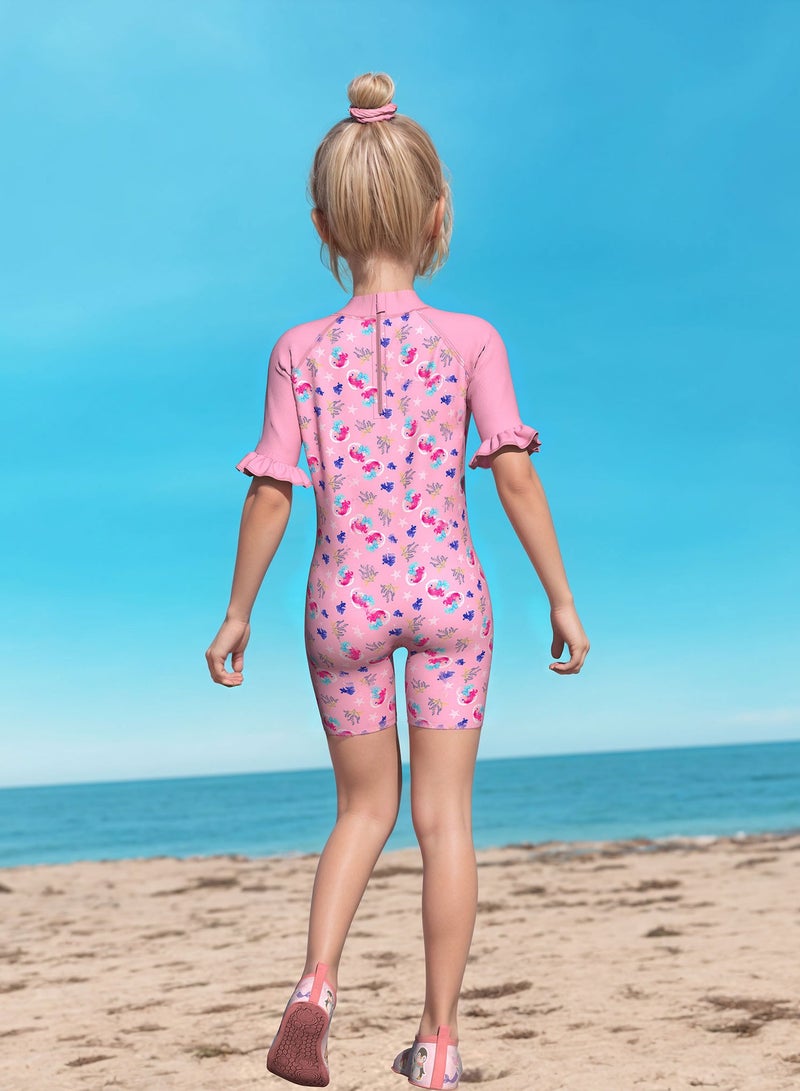 Generic Children's Mermaid Swimsuit， Long sleeved One Piece Sun Proof kids Swimwear With Swim Cap For Height 70-120cm Girls  - Image 3