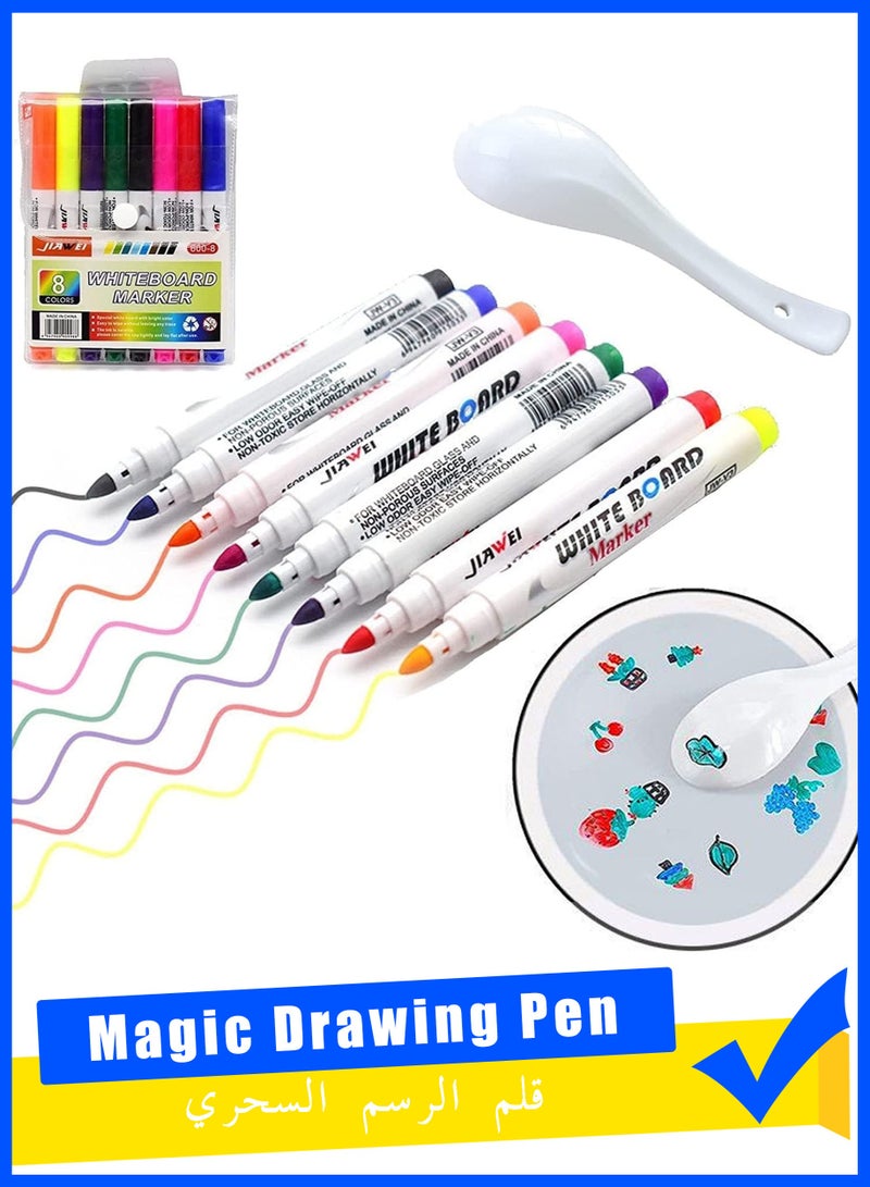Jia Wei 8 Colors Magical Water Painting Pen with Spoons, Magic Drawing Pen Bundle, Kiddies Create Magic Pen Erasable Doodle Water Floating Ink Drawings Set, Water Marker Gifts for Boys and Girls Kids Drawing - Image 1