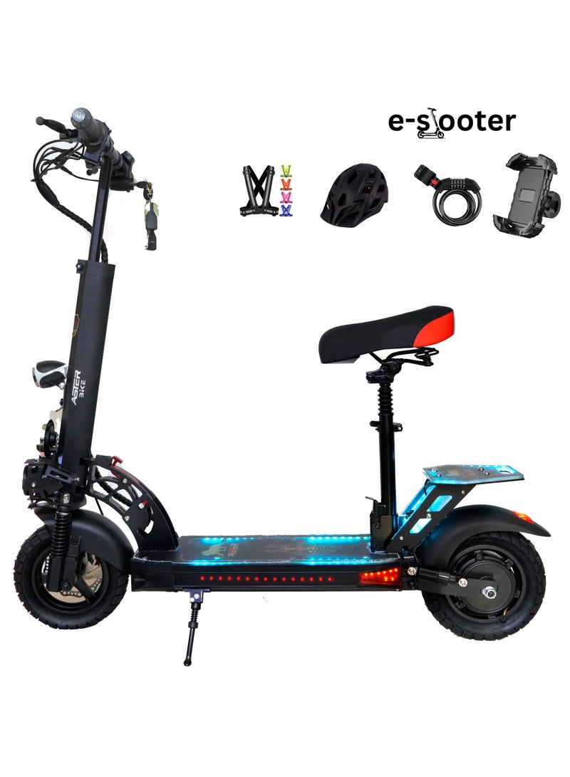 Aster E10 Pro 2 Sports | Powerful Motor | 48V 13Ah Battery | 30 km Range | Big Digital Display | Bluetooth Speaker | Full Body Lighting | Foldable | Dual Shocks | Dual Braking | Free Gifts Included - Image 1