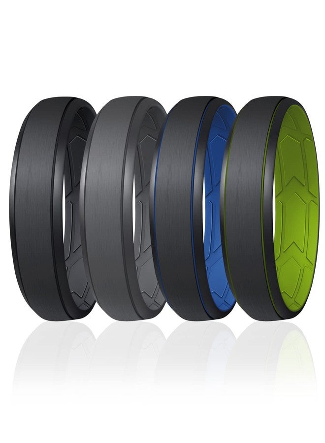 ROQ Breathable Silicone Rings for Men - Inner Arrow Shape Grooves for Enhanced Breathability - Classic Mens Silicone Rubber Wedding Ring Band - Black, Grey, Light Blue, Yellow Colors - Size 11 - Image 1