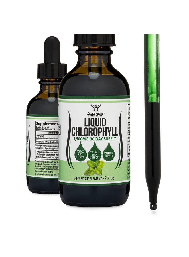 Double Wood Supplements قطرات سائل الكلوروفيل - بنكهة النعناع، آمنة للنباتيين (غنية، ذات قوام ونكهة كاملة، غير مخففة) لصحة البشرة، ووظيفة المناعة (سائل الكلوروفيل) من دابل وود - Image 1