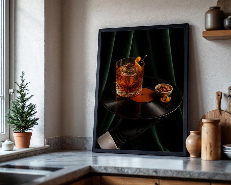 TNESSENTIAL Old Fashioned Vinyl Record Poster: Green Velvet, Cocktail Bar Art, Moody Lounge Wall Decor - Image 2