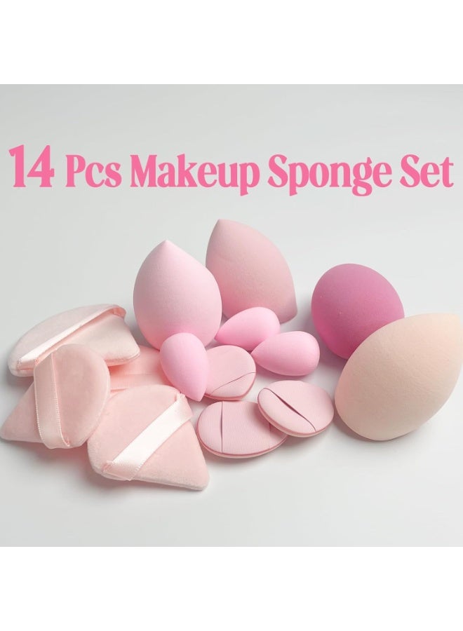Makeup Sponge Set Blender Sponges 14 Pcs for Liquid Cream, and Powder Latex Free Multi-colored Sponges for Makeup Application with Storage Box Pink Gifts - Image 2