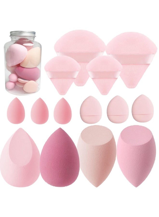 Makeup Sponge Set Blender Sponges 14 Pcs for Liquid Cream, and Powder Latex Free Multi-colored Sponges for Makeup Application with Storage Box Pink Gifts - Image 1