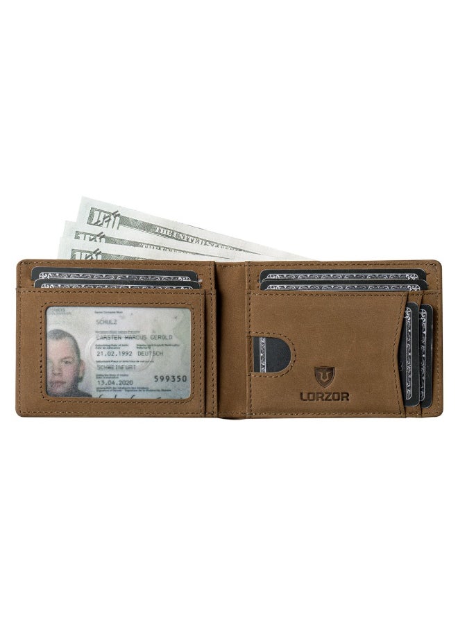 LORZOR LORZOR Mens Bifold Wallet Full Grain Leather AirTag Wallet for Men, RFID Blocking Minimalist Front Pocket Air Tag Wallet, ID Window, up to 12 Cards  - Image 2