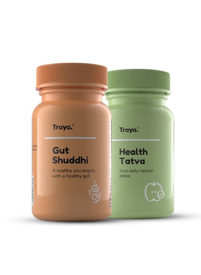 Traya Gut Health Combo Tablets, Immunity & Metabolism Boosters Tablets, Digestive Enzymes, Stress Relief, Acidity Remedies, Gutt Shuddhi (30 Tablets) + Health Tatva (60 Tablets) - Image 1