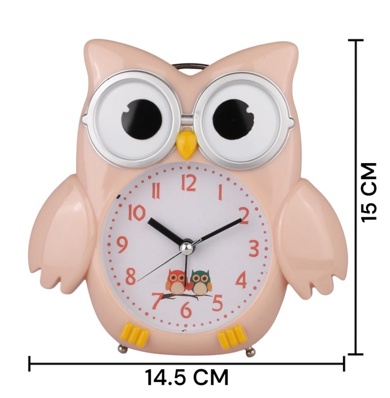 De'rons Twin Bell Analog Table Alarm Clock with Backlight for Heavy Sleepers Loud Alarm Clock for Students Funny Cute Owl Cartoon Shape Alarm Clock for Kids Girls Boys Bedroom 14.5 x 15 cm (Peach) - Image 4