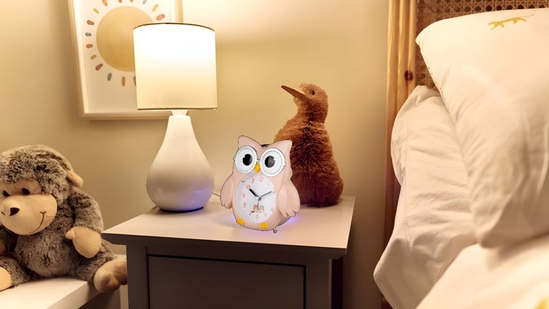 De'rons Twin Bell Analog Table Alarm Clock with Backlight for Heavy Sleepers Loud Alarm Clock for Students Funny Cute Owl Cartoon Shape Alarm Clock for Kids Girls Boys Bedroom 14.5 x 15 cm (Peach) - Image 2