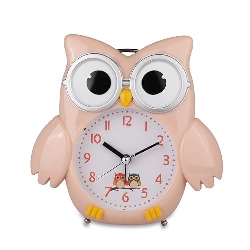 De'rons Twin Bell Analog Table Alarm Clock with Backlight for Heavy Sleepers Loud Alarm Clock for Students Funny Cute Owl Cartoon Shape Alarm Clock for Kids Girls Boys Bedroom 14.5 x 15 cm (Peach) - Image 5