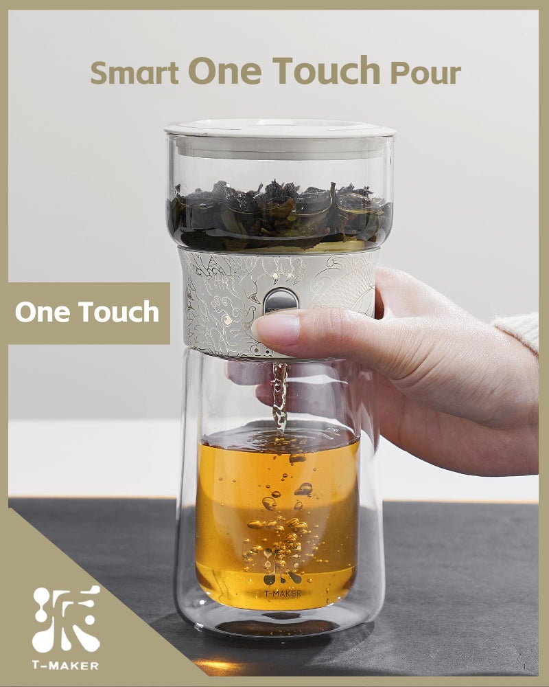 ZENS Cool Glass Teapot with Infuser, Smart One Touch Tea Maker for Loose Tea Diffusers with Insulated Mug and Portable Tea Kits, Enchanted Teapot Alternatives for Tea Lover Gifts - Image 2