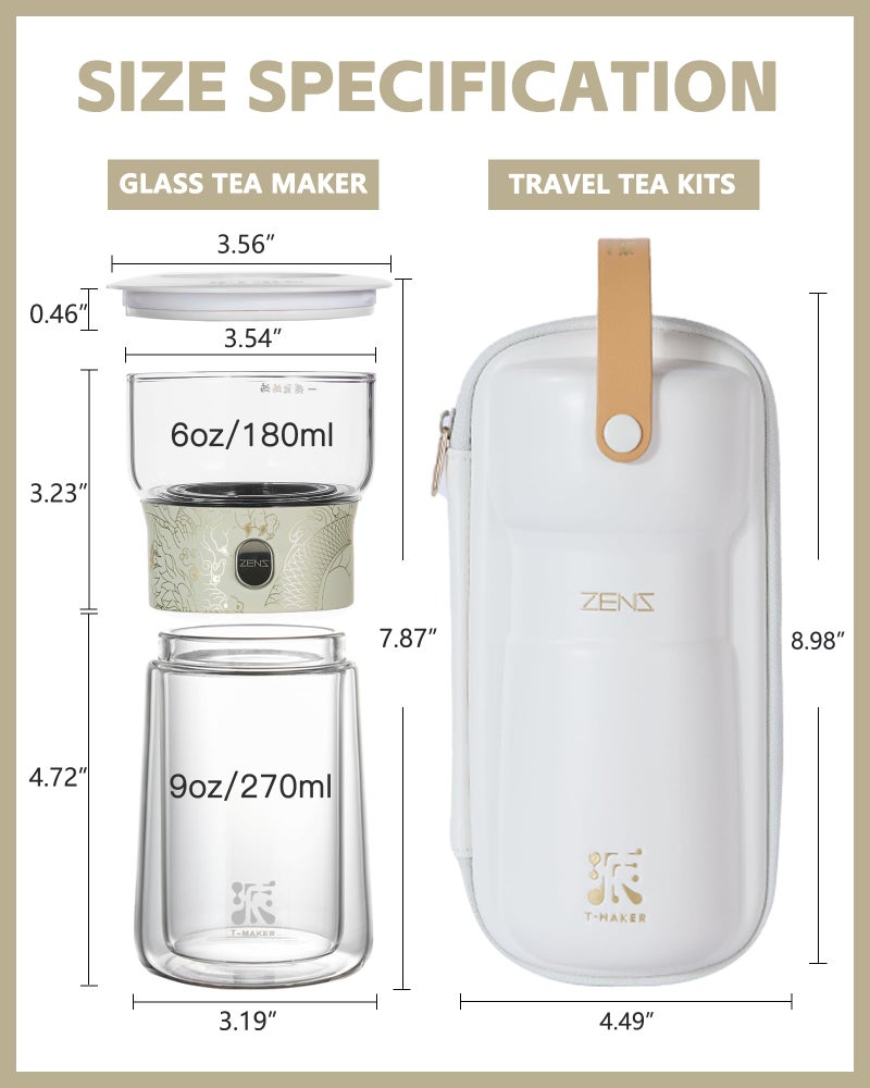 ZENS Cool Glass Teapot with Infuser, Smart One Touch Tea Maker for Loose Tea Diffusers with Insulated Mug and Portable Tea Kits, Enchanted Teapot Alternatives for Tea Lover Gifts - Image 5