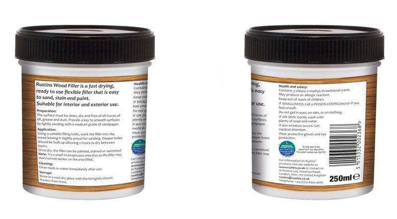 RUSTINS Acrylic Wood Filler, White, 250 ml - Multi-Purpose Wood Repair Compound for Cracks, Gaps, & Surface Imperfections – Quick-Drying, Sandable, & Paintable for Interior & Exterior Use - Image 2