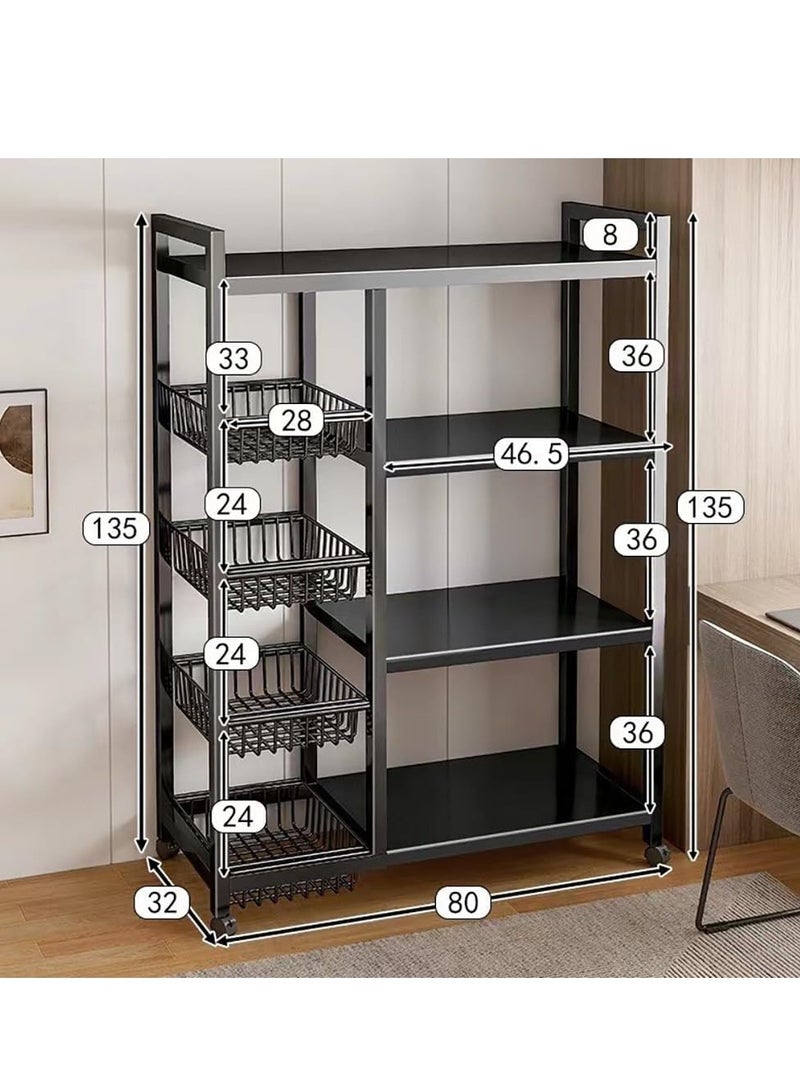 Generic Kitchen Storage Shelf with Mesh Baskets, Metal Frame Serving Cart with Wheels, Rolling Baker’s Rack with Adjustable Shelves, for Kitchen Bathroom Living Room Office, B1  - Image 2