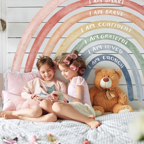 Tinideya 76.77x47.24'' Watercolor Large Rainbow Wall Decal Classroom Wall Decor with Inspirational Quote Peel and Stick Stickers Waterproof Wallpaper for Girls Kids Bedroom Nursery Playroom(Cute) - Image 4