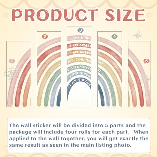 Tinideya 76.77x47.24'' Watercolor Large Rainbow Wall Decal Classroom Wall Decor with Inspirational Quote Peel and Stick Stickers Waterproof Wallpaper for Girls Kids Bedroom Nursery Playroom(Cute) - Image 3