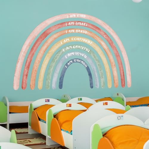 Tinideya 76.77x47.24'' Watercolor Large Rainbow Wall Decal Classroom Wall Decor with Inspirational Quote Peel and Stick Stickers Waterproof Wallpaper for Girls Kids Bedroom Nursery Playroom(Cute) - Image 5