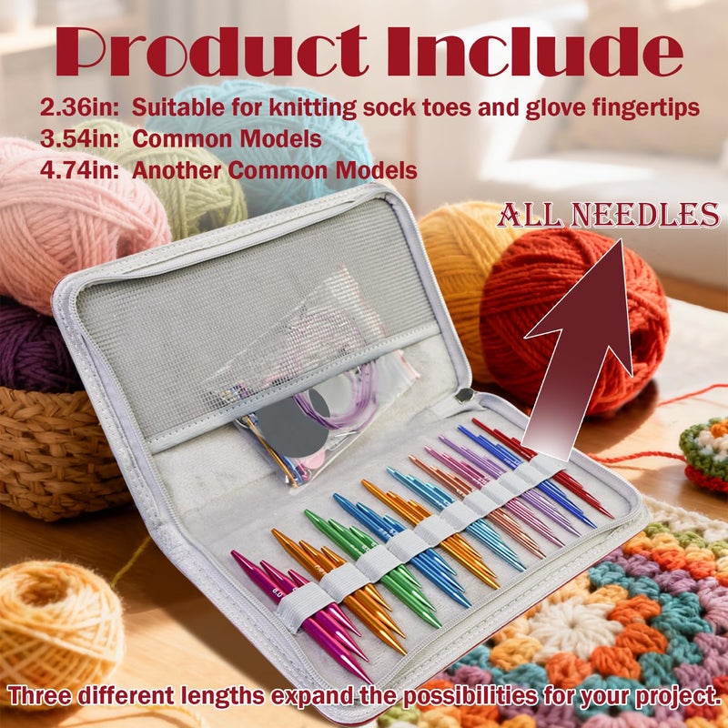 Lewhoo Circular Knitting Needles Set with Case,11 Pairs Interchangeable Aluminum Circle Needles with 5 Cables 3.0~8.0mm Multicolored - Image 5