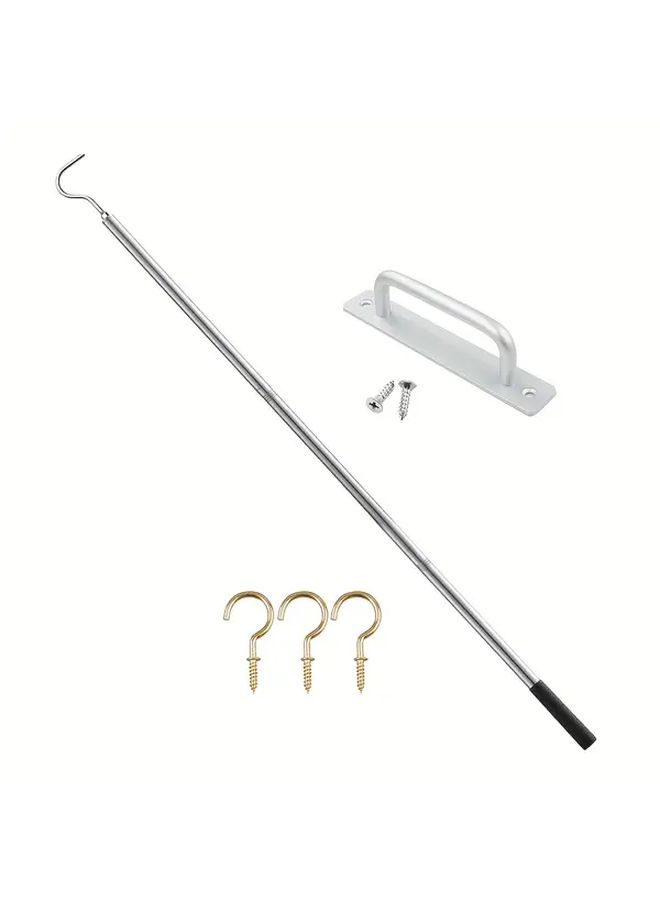 White Telescopic Rod With Aluminum Handle Steels Hook For Attic Closet - Image 1
