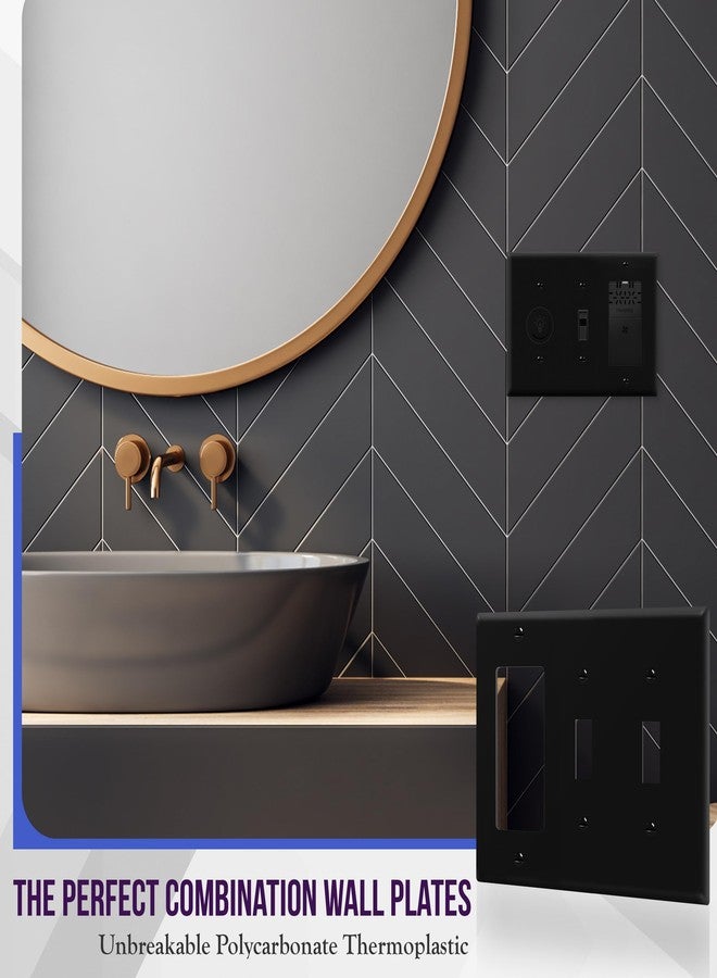 ENERLITES Combination Triple Light Switch Plate, Double Toggle/Single Decorator Switch, Standard Size 3-Gang 4.5" x 6.38", Polycarbonate Thermoplastic, 881231-BK, Black - Image 3