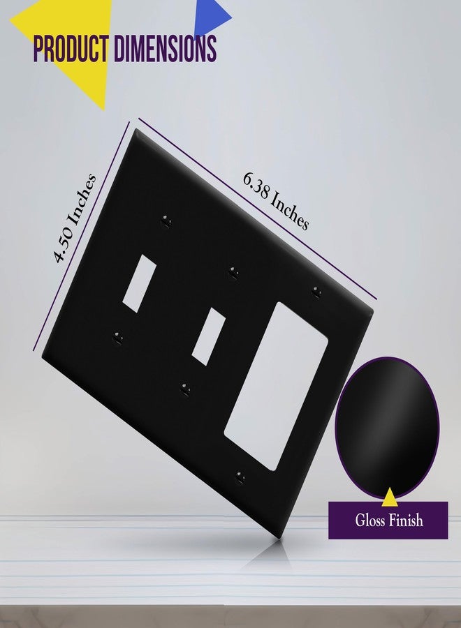 ENERLITES Combination Triple Light Switch Plate, Double Toggle/Single Decorator Switch, Standard Size 3-Gang 4.5" x 6.38", Polycarbonate Thermoplastic, 881231-BK, Black - Image 2