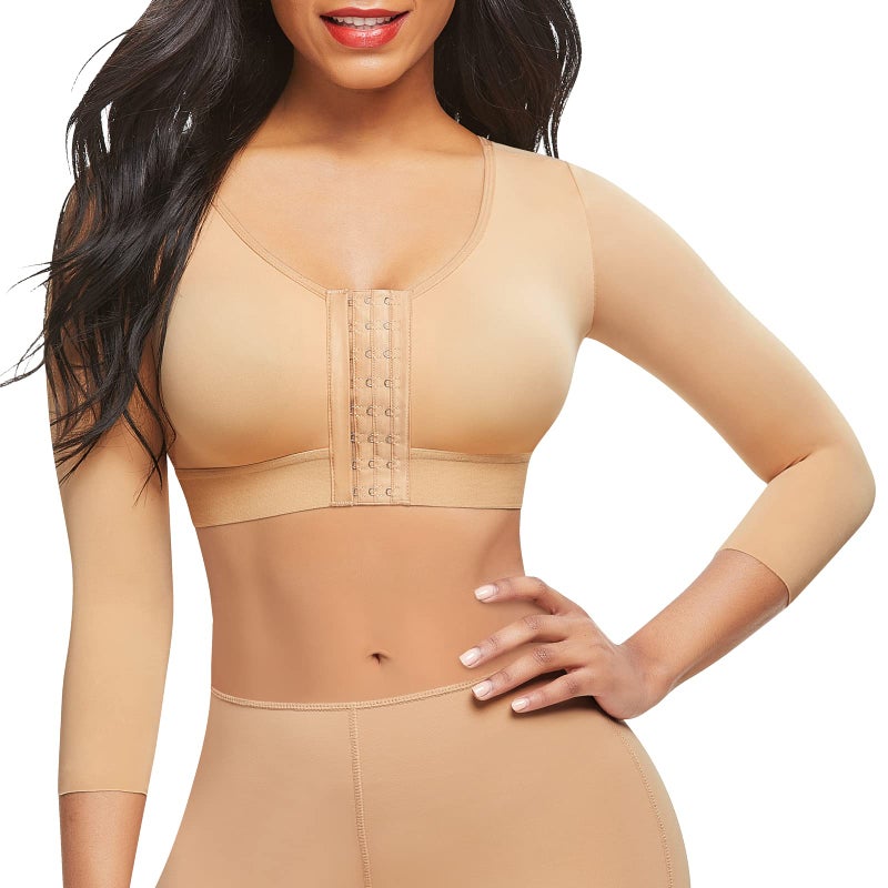 FeelinGirl Arm Shapewear for Women Post Surgical Arm Slimming Compression Sleeves Women Push Up Bra Top Beige S - Image 1